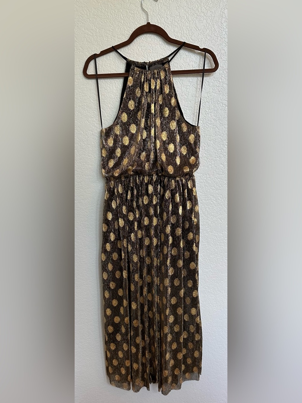 Simply in Fashion Black Gold Metallic Polka Dot Dress M
